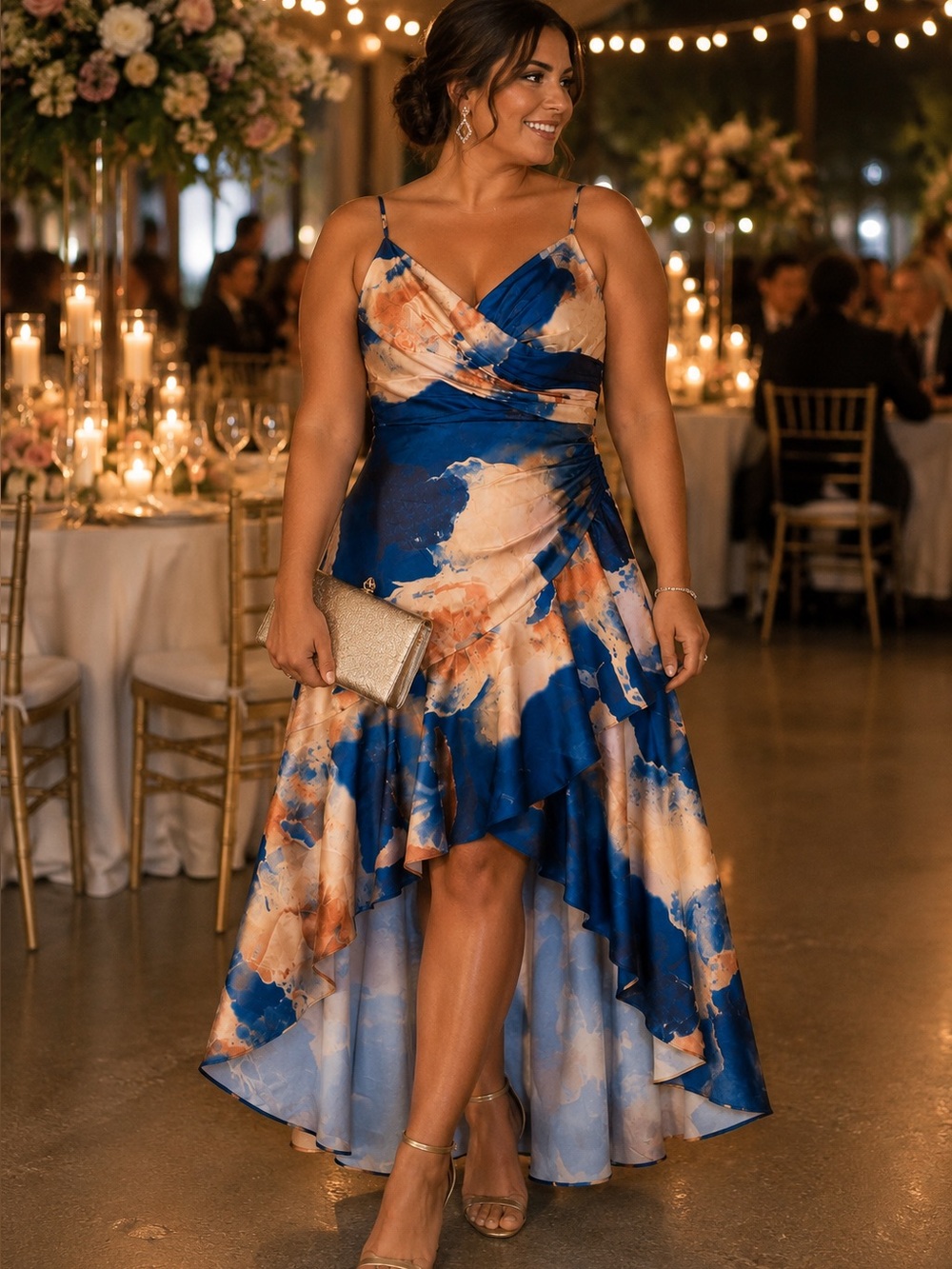 DB Studio Women’s Blue Abstract Print Hi-Low Wedding Guest Dress. Size: 18